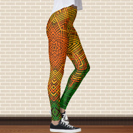 Weave Mandala Gelb Orange und Grün Leggings