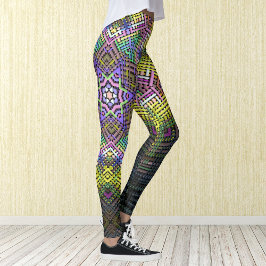 Weave Mandala Gelb Rosa und Grün Leggings