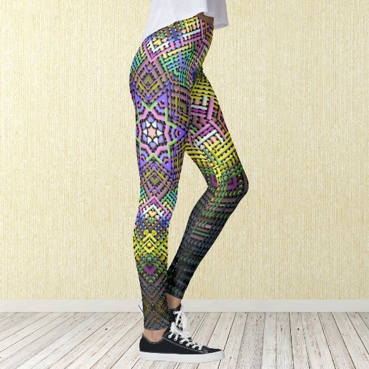 Weave Mandala Gelb Rosa und Grün Leggings