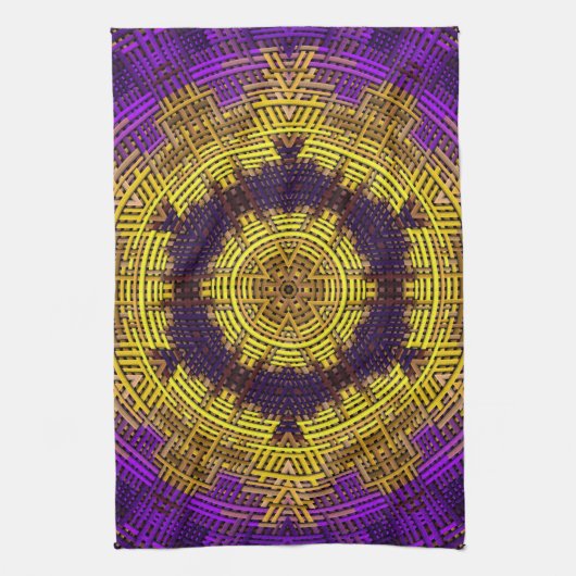 Weave Mandala Gelb und Lila Geschirrtuch (Vertikal)