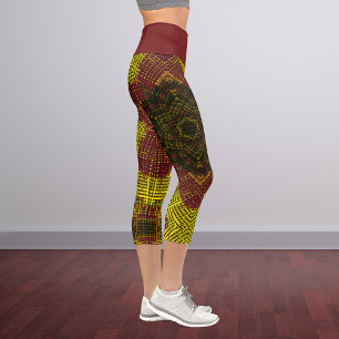 Weave Mandala Gelb und Orange Capri Leggings
