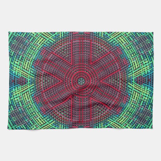 Weave Mandala Green Blue und Red Geschirrtuch (Horizontal)
