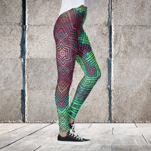 Weave Mandala Green Blue und Red Leggings