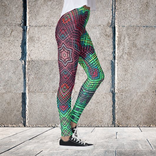 Weave Mandala Green Blue und Red Leggings