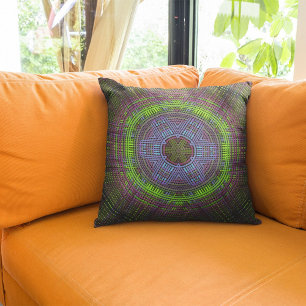 Weave Mandala Green Lila und blau Kissen