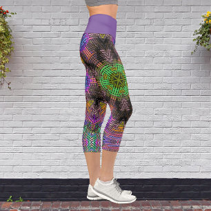 Weave Mandala Green Pink und Blue Capri Leggings