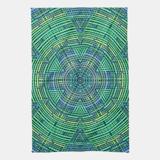 Weave Mandala Green und Blue Geschirrtuch (Vertikal)