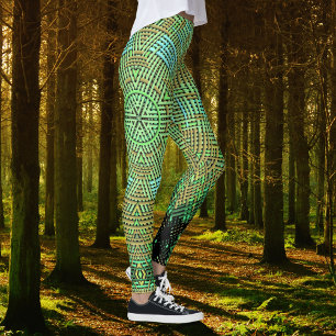 Weave Mandala Green und Orange Leggings