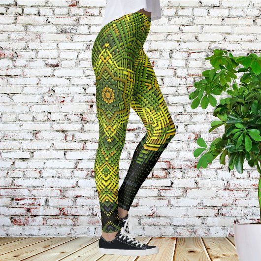 Weave Mandala Green Yellow und Black Leggings