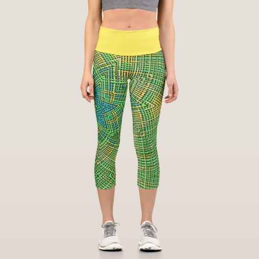 Weave Mandala Green Yellow und Blue Capri Leggings (Vorderseite)