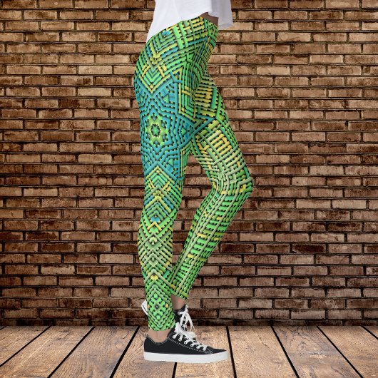 Weave Mandala Green Yellow und Blue Leggings