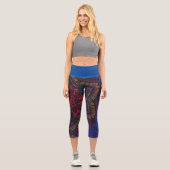 Weave Mandala Lila Gelb Rot und Blau Capri Leggings (Vorderseite)