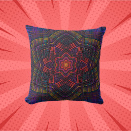 Weave Mandala Lila Gelb Rot und Blau Kissen