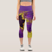 Weave Mandala Lila und gelb Capri Leggings (Vorderseite)