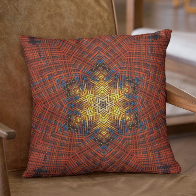 Weave Mandala Orange Gelb und Blau Kissen (Von Creator hochgeladen)