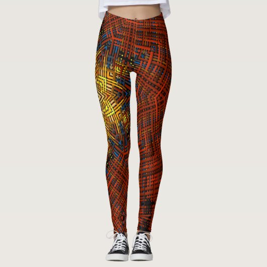 Weave Mandala Orange Gelb und Blau Leggings (Vorderseite)