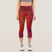Weave Mandala Rosa und Gelb Capri Leggings (Vorderseite)
