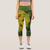 Weave Mandala Yellow Green und Orange Capri Leggings (Vorderseite)