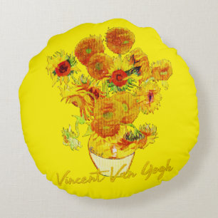 Weave Muster der Sonnenblumen von Vincent van Gogh Rundes Kissen