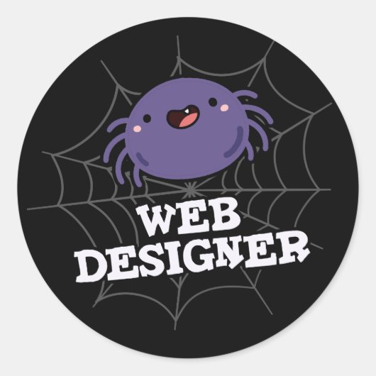 Web Designer Funny Spider Pun Dark BG Runder Aufkleber (Vorderseite)