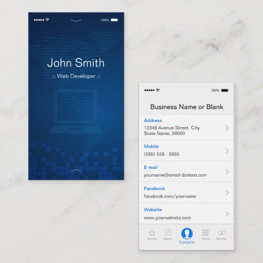 Web Developer - Apple iOS-benutzerdefinierbares Fl Visitenkarte (Vorne/Hinten)