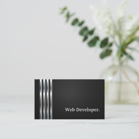 Web Developer Beruflich Black Silver Visitenkarte (Stehend Vorderseite)