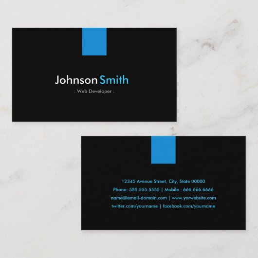Web Developer Modern Aqua Blue Visitenkarte (Vorne/Hinten)