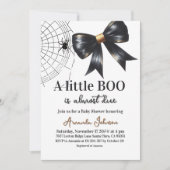 Web Halloween Little Boo Black Bow Baby Dusche Einladung (Vorderseite)