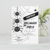 Web-Halloween-Party für Schwarzweißspinnen Einladung (Stehend Vorderseite)