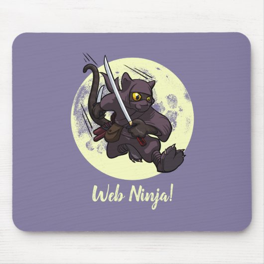 Web Ninja Jumping Black Cat Ninja Katana Cartoon Mousepad (Vorne)
