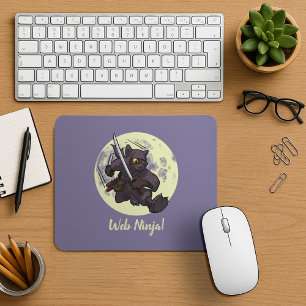 Web Ninja Jumping Black Cat Ninja Katana Cartoon Mousepad