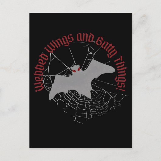 "Webbed Wings and Batty Things" Halloween Vampire Postkarte (Vorderseite)