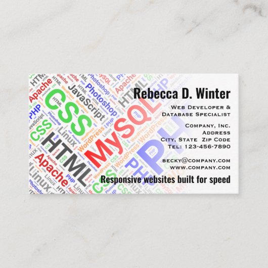 Webentwickler Berufliche Word Art Visitenkarte (Vorderseite)