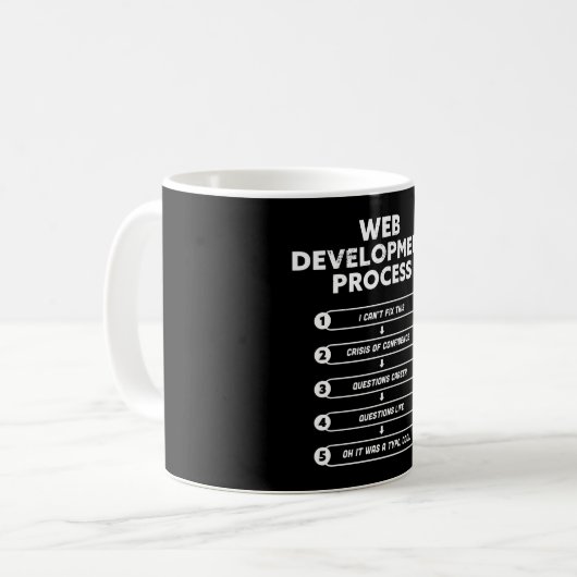 Webentwicklungsprozess - Geek-Geschenk Kaffeetasse (Vorderseite Links)