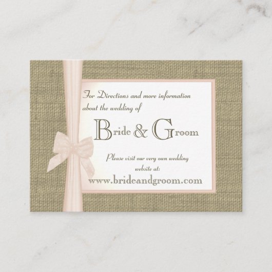 Webinfo zu Hochzeiten von Burlap und Blush Bow Begleitkarte (Vorderseite)
