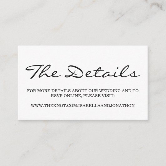 Website-Abschlusskarte für Hochzeiten Begleitkarte (Vorderseite)