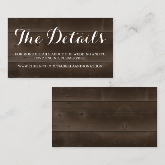 Website-Abschlusskarte für Hochzeiten | Rustikales Begleitkarte (Vorne/Hinten)