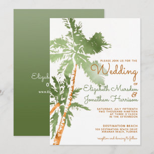 Website Beach Hochzeit tropische Kupfer Palmen Einladung