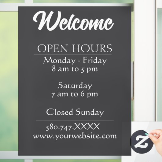 Website "Business Welcome and Open Hours" Fensteraufkleber (Zuhause)