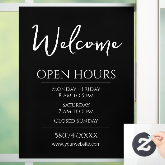 Website "Business Welcome and Open Hours" Fensteraufkleber (Zuhause)