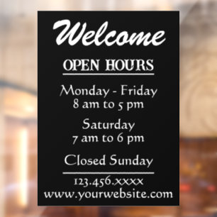 Website "Business Welcome and Open Hours" Fensteraufkleber