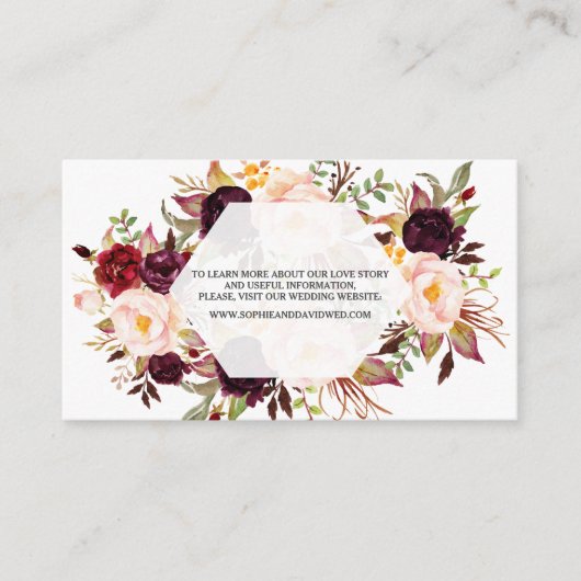 Website der Burgundy Blush Floral Geometric Weddin Begleitkarte (Vorderseite)
