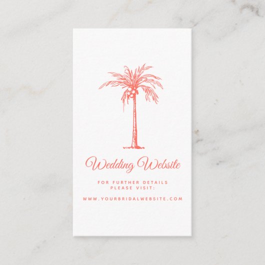 Website der Coral Palm Tree Tropical Beach Wedding Begleitkarte (Vorderseite)