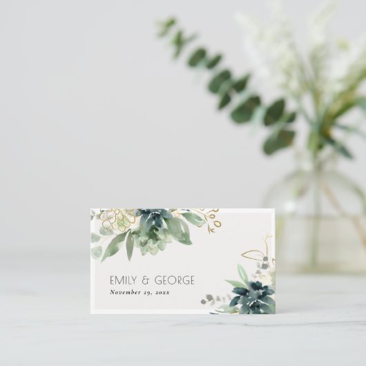 Website der dusky Blue Green Succulent Foliage Wed Visitenkarte (Stehend Vorderseite)