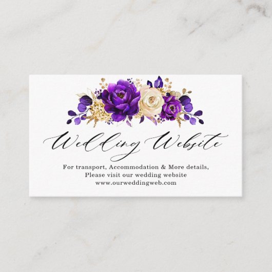 Website der Royal Lila Violet Gold Floral Wedding Begleitkarte (Vorderseite)