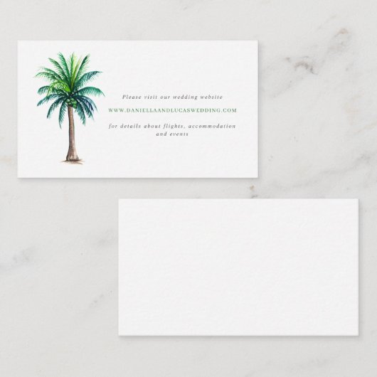 Website der Tropical Palm Tree Hochzeit in Urlaubs Begleitkarte (Vorne/Hinten)
