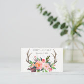 WEBSITE DES BOHO BLUSH ANTLER FLORAL COUNTRY WEDDI VISITENKARTE (Stehend Vorderseite)