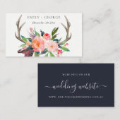 WEBSITE DES BOHO BLUSH ANTLER FLORAL COUNTRY WEDDI VISITENKARTE (Vorne/Hinten)