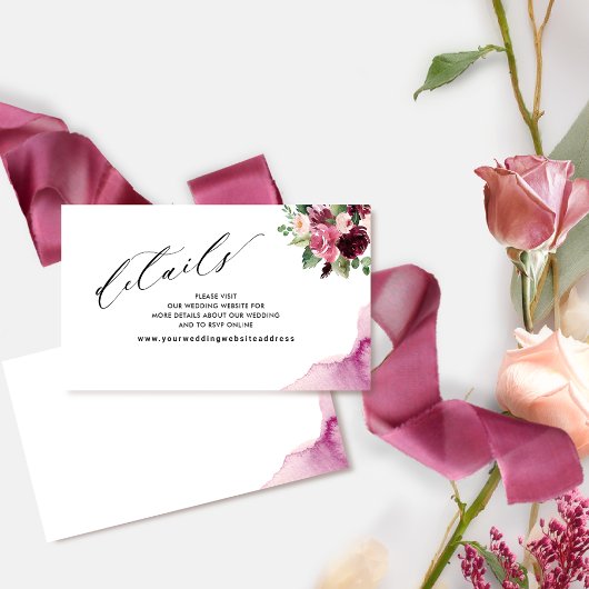 Website des Burgundy Blush Elegant Wedding / Detai Begleitkarte