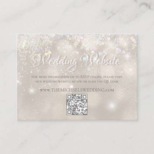 Website des eleganten Champagne Glitzer Wedding Begleitkarte (Vorderseite)